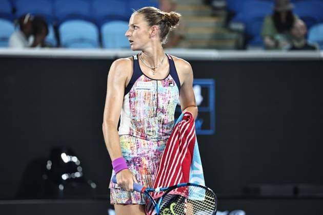 Karolina Pliskova, CZE, during first round of 2023 Australian Open in Melbourne, 17 01 2023
