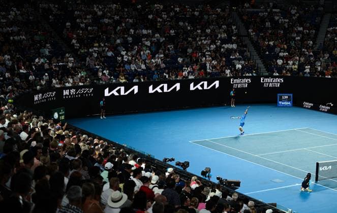 Mandatory Credit: Photo by James Gourley Shutterstock (13716760id) Novak Djokovic in action during his first round match Australian Open, Day Two, Tennis, Melbourne Park, Melbourne, Australia - 17 Jan 2023 Australian Open, Day Two, Tennis, Melbourne Park, Melbourne, Australia - 17 Jan 2023 Copyright: xJamesxGourley Shutterstockx 13716760id