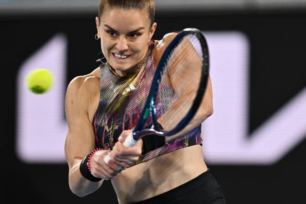TENNIS AUSTRALIAN OPEN, Maria Sakkari of Greece in action against Diana Shnaider during the 2023 Australian Open tennis tournament at Melbourne Park in Melbourne, Wednesday, January 18, 2023. ( NO ARCHIVING, EDITORIAL USE ONLY, NO USE IN BOOKS WITHOUT CONSENT MELBOURNE VICTORIA AUSTRALIA  Copyright: xJOELxCARRETTx 20230118001753711379