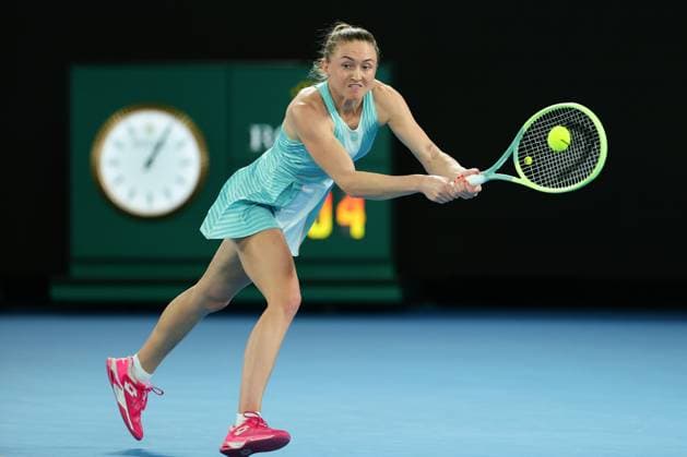 Aliaksandra Sasnovich in action during round 2 match between Jessica Pegula of USA and Aliaksandra Sasnovich Day 3 at the Australian Open Tennis 2023 at Rod Laver Arena, Melbourne, Australia on 18 January 2023. Copyright: xPeterxDovganx 34780658
