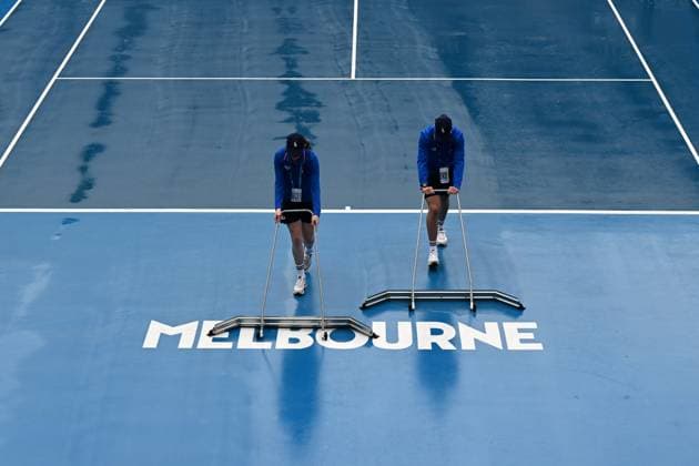 TENNIS AUSTRALIAN OPEN, Rain delays play this morning on the outside courts during the 2023 Australian Open tennis tournament at Melbourne Park in Melbourne, Wednesday, January 18, 2023. ( NO ARCHIVING, EDITORIAL USE ONLY, NO USE IN BOOKS WITHOUT CONSENT MELBOURNE VICTORIA AUSTRALIA  Copyright: xLUKASxCOCHx 20230118001753717491