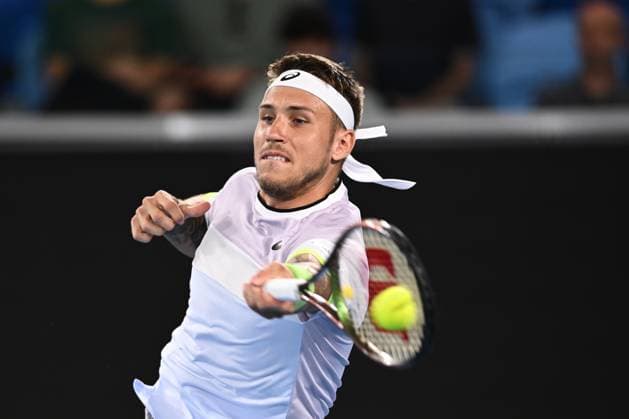 TENNIS AUSTRALIAN OPEN, Alex Molcan of Slovakia in action against Felix Auger-Aliassime of Canada during the 2023 Australian Open tennis tournament at Melbourne Park in Melbourne, Wednesday, January 18, 2023. ( NO ARCHIVING, EDITORIAL USE ONLY, NO USE IN BOOKS WITHOUT CONSENT MELBOURNE VICTORIA AUSTRALIA  Copyright: xJOELxCARRETTx 20230118001753721745