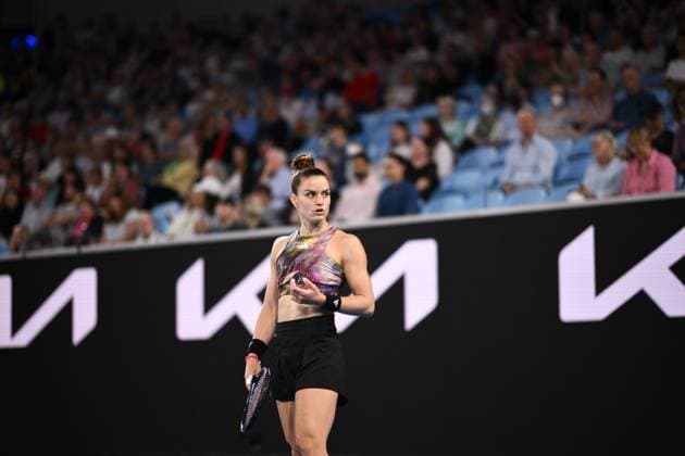 Mandatory Credit: Photo by James Gourley Shutterstock (13716764c) Maria Sakkari reacts during her second round match Australian Open, Day Three, Tennis, Melbourne Park, Melbourne, Australia - 18 Jan 2023 Australian Open, Day Three, Tennis, Melbourne Park, Melbourne, Australia - 18 Jan 2023 Copyright: xJamesxGourley Shutterstockx 13716764c
