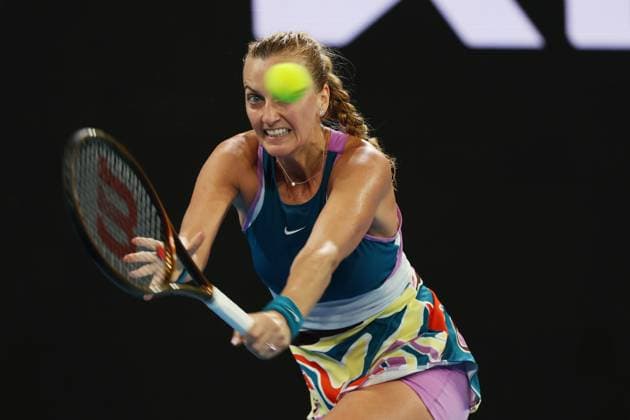 TENNIS AUSTRALIAN OPEN, Petra Kvitova of Czech Republic in action against Anhelina Kalinina during the 2023 Australian Open tennis tournament at Melbourne Park in Melbourne, Wednesday, January 18, 2023. ( NO ARCHIVING, EDITORIAL USE ONLY, NO USE IN BOOKS WITHOUT CONSENT MELBOURNE VICTORIA AUSTRALIA  Copyright: xDIEGOxFEDELEx 20230118001753725081