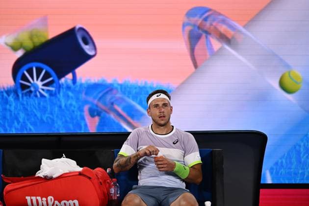 TENNIS AUSTRALIAN OPEN, Alex Molcan of Slovakia during his match against Felix Auger-Aliassime of Canada during the 2023 Australian Open tennis tournament at Melbourne Park in Melbourne, Wednesday, January 18, 2023. ( NO ARCHIVING, EDITORIAL USE ONLY, NO USE IN BOOKS WITHOUT CONSENT MELBOURNE VICTORIA AUSTRALIA  Copyright: xJOELxCARRETTx 20230118001753729853