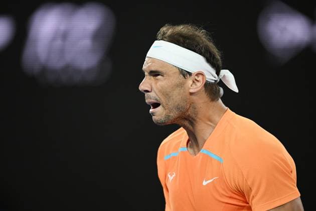 TENNIS AUSTRALIAN OPEN, Rafael Nadal of Spain reacts during his match against Mackenzie McDonald of the USA during the 2023 Australian Open tennis tournament at Melbourne Park in Melbourne, Wednesday, January 18, 2023. ( NO ARCHIVING, EDITORIAL USE ONLY, NO USE IN BOOKS WITHOUT CONSENT MELBOURNE VICTORIA AUSTRALIA  Copyright: xJAMESxROSSx 20230118001753731801