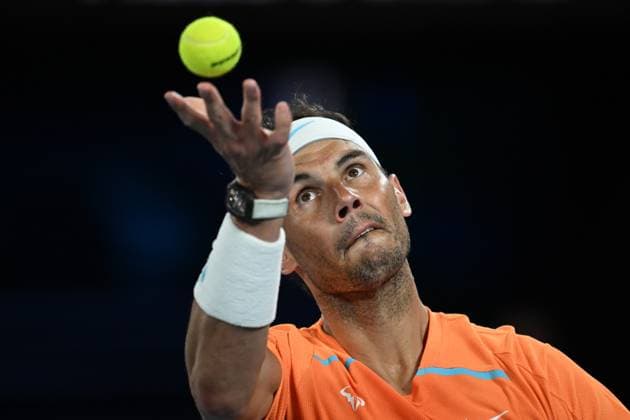 TENNIS AUSTRALIAN OPEN, Rafael Nadal of Spain reacts during his match against Mackenzie McDonald of the USA during the 2023 Australian Open tennis tournament at Melbourne Park in Melbourne, Wednesday, January 18, 2023. ( NO ARCHIVING, EDITORIAL USE ONLY, NO USE IN BOOKS WITHOUT CONSENT MELBOURNE VICTORIA AUSTRALIA  Copyright: xJAMESxROSSx 20230118001753755104