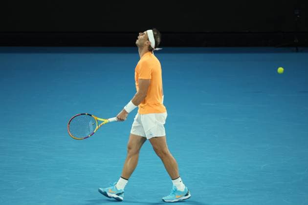 TENNIS AUSTRALIAN OPEN, Rafael Nadal of Spain reacts during his match against Mackenzie McDonald of the USA during the 2023 Australian Open tennis tournament at Melbourne Park in Melbourne, Wednesday, January 18, 2023. ( NO ARCHIVING, EDITORIAL USE ONLY, NO USE IN BOOKS WITHOUT CONSENT MELBOURNE VICTORIA AUSTRALIA  Copyright: xDIEGOxFEDELEx 20230118001753757956