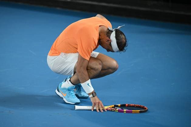 TENNIS AUSTRALIAN OPEN, Rafael Nadal of Spain grimaces in pain during his match against Mackenzie McDonald of the USA during the 2023 Australian Open tennis tournament at Melbourne Park in Melbourne, Wednesday, January 18, 2023. ( NO ARCHIVING, EDITORIAL USE ONLY, NO USE IN BOOKS WITHOUT CONSENT MELBOURNE VICTORIA AUSTRALIA  Copyright: xDIEGOxFEDELEx 20230118001753761697