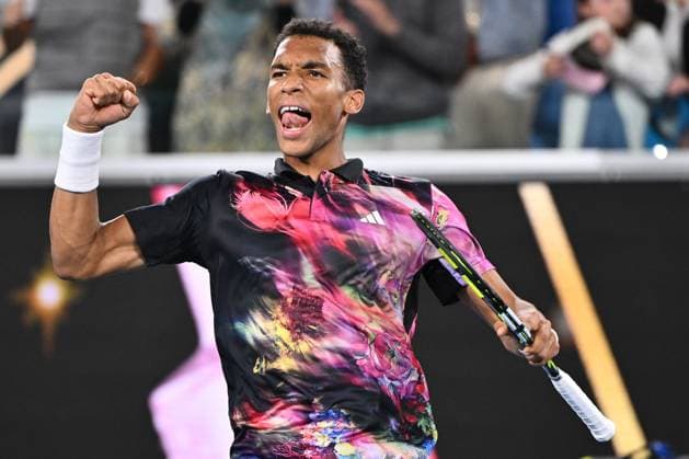 TENNIS AUSTRALIAN OPEN, Felix Auger-Aliassime of Canada celebrates after winning his match against Alex Molcan of Slovakia during the 2023 Australian Open tennis tournament at Melbourne Park in Melbourne, Wednesday, January 18, 2023. ( NO ARCHIVING, EDITORIAL USE ONLY, NO USE IN BOOKS WITHOUT CONSENT MELBOURNE VICTORIA AUSTRALIA  Copyright: xLUKASxCOCHx 20230118001753769459