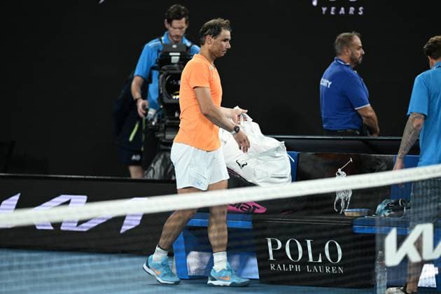 TENNIS AUSTRALIAN OPEN, Rafael Nadal of Spain walks off after losing his match against Mackenzie McDonald of the USA during the 2023 Australian Open tennis tournament at Melbourne Park in Melbourne, Wednesday, January 18, 2023. ( NO ARCHIVING, EDITORIAL USE ONLY, NO USE IN BOOKS WITHOUT CONSENT MELBOURNE VICTORIA AUSTRALIA  Copyright: xJAMESxROSSx 20230118001753776572