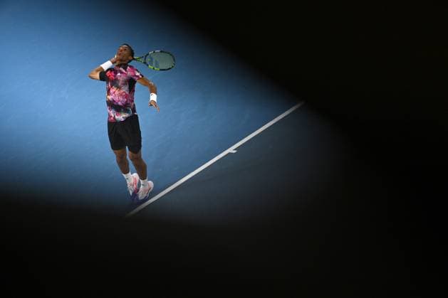 TENNIS AUSTRALIAN OPEN, Felix Auger-Aliassime of Canada serves during his match against Alex Molcan of Slovakia during the 2023 Australian Open tennis tournament at Melbourne Park in Melbourne, Wednesday, January 18, 2023. ( NO ARCHIVING, EDITORIAL USE ONLY, NO USE IN BOOKS WITHOUT CONSENT MELBOURNE VICTORIA AUSTRALIA  Copyright: xLUKASxCOCHx 20230118001753781502