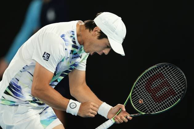 Mackenzie McDonald of USA reacts during round 2 match between Rafael Nadal of Spain and Mackenzie McDonald of USA Day 3 at the Australian Open Tennis 2023 at Rod Laver Arena, Melbourne, Australia on 18 January 2023. Copyright: xPeterxDovganx 34780702