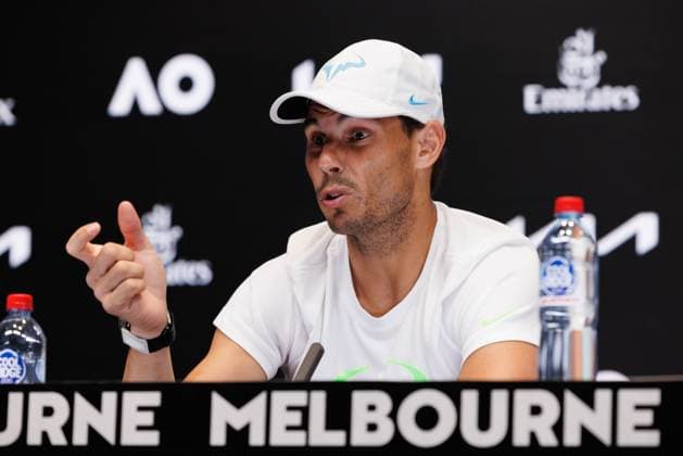 January 18, 2023: 1st seed Rafael NADAL of Spain speaks at a post-match press conference, PK, Pressekonferenz after losing to Mackenzie MCDONALD of the USA in the Men s Singles match match on day 3 of the 2023 Australian Open on Rod Laver Arena, in Melbourne, Australia. Cal Media. USA - ZUMAc04_ 20230118_zaf_c04_012 Copyright: xSydneyxLowx