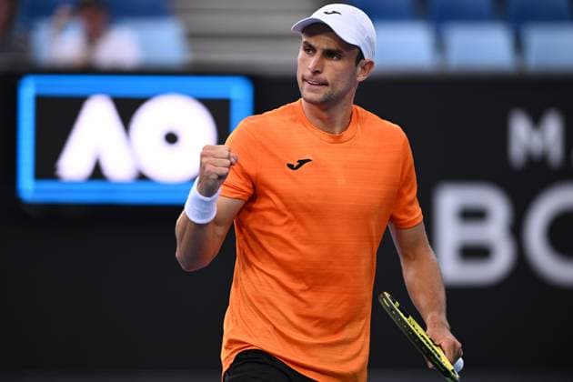 TENNIS AUSTRALIAN OPEN, Aleksandar Vukic of Australia wins a point during his match against Brandon Holt of the U.S. during the 2023 Australian Open tennis tournament at Melbourne Park in Melbourne, Wednesday, January 18, 2023. ( NO ARCHIVING, EDITORIAL USE ONLY, NO USE IN BOOKS WITHOUT CONSENT MELBOURNE VICTORIA AUSTRALIA  Copyright: xLUKASxCOCHx 20230118001753808175