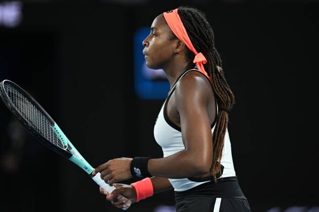 TENNIS AUSTRALIAN OPEN, Coco Gauff of the U.S. during her match against Emma Raducanu of Great Britain during the 2023 Australian Open tennis tournament at Melbourne Park in Melbourne, Wednesday, January 18, 2023. ( NO ARCHIVING, EDITORIAL USE ONLY, NO USE IN BOOKS WITHOUT CONSENT MELBOURNE VICTORIA AUSTRALIA  Copyright: xJAMESxROSSx 20230118001753810973