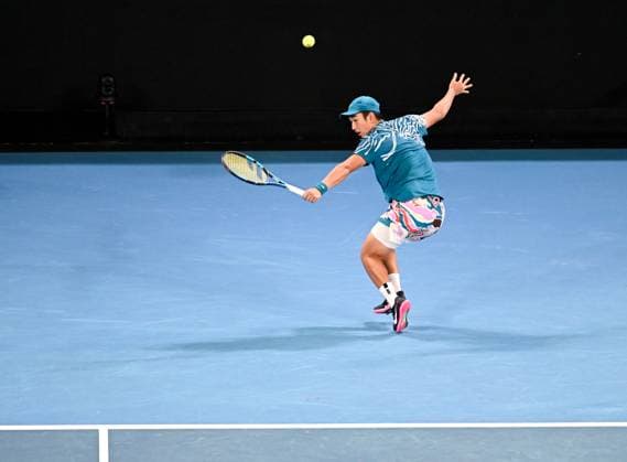 (230118) -- MELBOURNE, Jan. 18, 2023 -- Shang Juncheng of China hits a return during the men s singles 2nd round match against Frances Tiafoe of the United States at Australian Open tennis tournament in Melbourne, Australia, on Jan. 18, 2023. ) (SP)AUSTRALIA-MELBOURNE-TENNIS-AUSTRALIAN OPEN-DAY 3 GuoxLei 