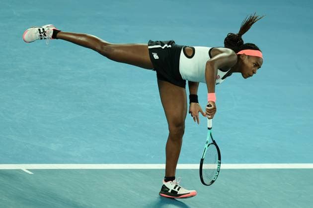 Coco Gauff of USA in action during round 2 match between Coco Gauff of USA and Emma Raducanu of United Kingdom Day 3 at the Australian Open Tennis 2023 at Rod Laver Arena, Melbourne, Australia on 18 January 2023. Copyright: xPeterxDovganx 34780779
