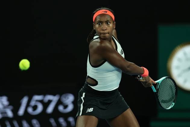 Coco Gauff of USA in action during round 2 match between Coco Gauff of USA and Emma Raducanu of United Kingdom Day 3 at the Australian Open Tennis 2023 at Rod Laver Arena, Melbourne, Australia on 18 January 2023. Copyright: xPeterxDovganx 34780783