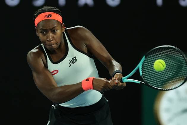 Coco Gauff of USA in action during round 2 match between Coco Gauff of USA and Emma Raducanu of United Kingdom Day 3 at the Australian Open Tennis 2023 at Rod Laver Arena, Melbourne, Australia on 18 January 2023. Copyright: xPeterxDovganx 34780784