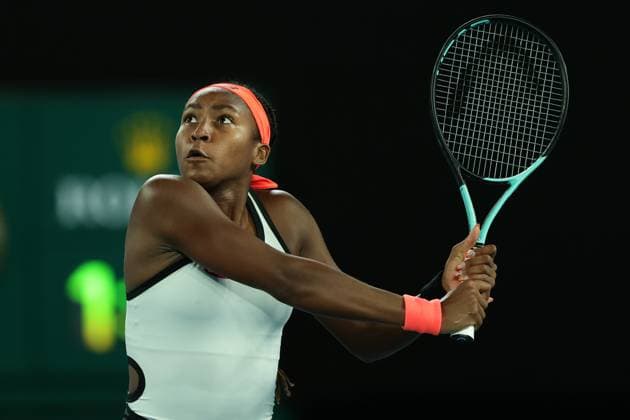 Coco Gauff of USA in action during round 2 match between Coco Gauff of USA and Emma Raducanu of United Kingdom Day 3 at the Australian Open Tennis 2023 at Rod Laver Arena, Melbourne, Australia on 18 January 2023. Copyright: xPeterxDovganx 34780787