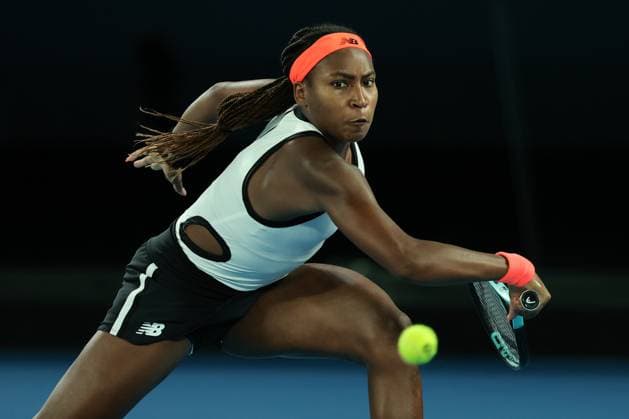 Coco Gauff of USA in action during round 2 match between Coco Gauff of USA and Emma Raducanu of United Kingdom Day 3 at the Australian Open Tennis 2023 at Rod Laver Arena, Melbourne, Australia on 18 January 2023. Copyright: xPeterxDovganx 34780804