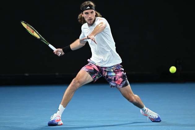 TENNIS AUSTRALIAN OPEN, Stefanos Tsitsipas of Greece in action during his match against Rinky Hijikata of Australia during the 2023 Australian Open tennis tournament at Melbourne Park in Melbourne, Wednesday, January 18, 2023. ( NO ARCHIVING, EDITORIAL USE ONLY, NO USE IN BOOKS WITHOUT CONSENT MELBOURNE VICTORIA AUSTRALIA  Copyright: xJAMESxROSSx 20230118001753844399