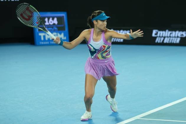 Emma Raducanu of United Kingdom in action during round 2 match between Coco Gauff of USA and Emma Raducanu of United Kingdom Day 3 at the Australian Open Tennis 2023 at Rod Laver Arena, Melbourne, Australia on 18 January 2023. Copyright: xPeterxDovganx 34780813