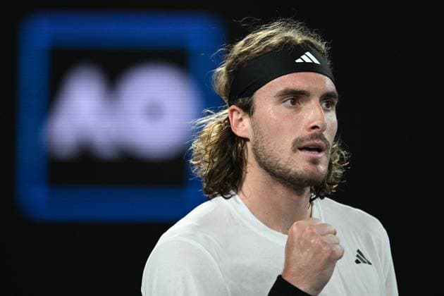 TENNIS AUSTRALIAN OPEN, Stefanos Tsitsipas of Greece wins a point during his match against Rinky Hijikata of Australia during the 2023 Australian Open tennis tournament at Melbourne Park in Melbourne, Wednesday, January 18, 2023. ( NO ARCHIVING, EDITORIAL USE ONLY, NO USE IN BOOKS WITHOUT CONSENT MELBOURNE VICTORIA AUSTRALIA  Copyright: xJAMESxROSSx 20230118001753846101