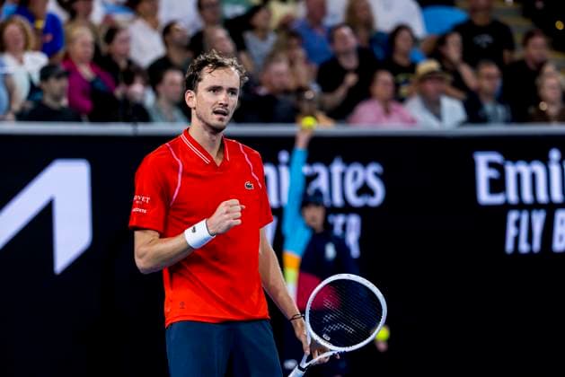 MELBOURNE, VIC - JANUARY 18: Daniil Medvedev of Russia celebrates during Round 2 of the 2023 Australian Open on January 18 2023, at Melbourne Park in Melbourne, Australia. (Photo by Jason Heidrich Icon Sportswire) TENNIS: JAN 18 Australian Open Icon220118235