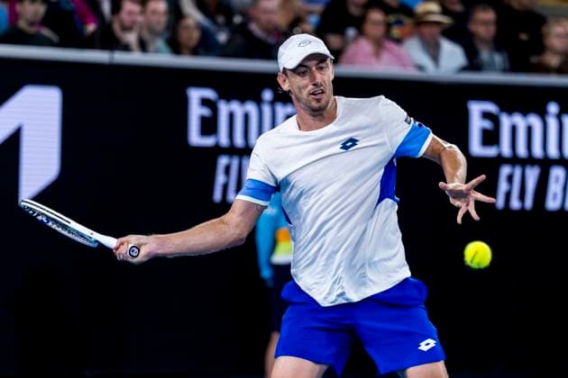 MELBOURNE, VIC - JANUARY 18: John Millman of Australia in action during Round 2 of the 2023 Australian Open on January 18 2023, at Melbourne Park in Melbourne, Australia. (Photo by Jason Heidrich Icon Sportswire) TENNIS: JAN 18 Australian Open Icon220118252