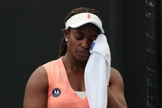 Sloane Stephens of USA uses a towel during round 2 match between Sloane Stephens of USA and Anastasia Potapova Day 3 at the Australian Open Tennis 2023 at Court 7, Melbourne, Australia on 18 January 2023. Copyright: xPeterxDovganx 34780837