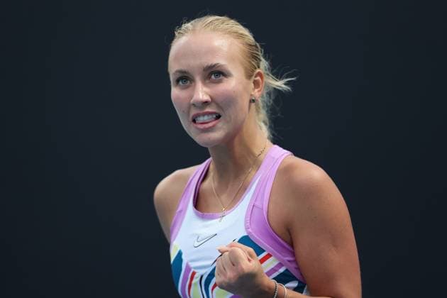 Anastasia Potapova celebrates defeating Sloane Stephens of USA 7-6 6-4 during round 2 match between Sloane Stephens of USA and Anastasia Potapova Day 3 at the Australian Open Tennis 2023 at Court 7, Melbourne, Australia on 18 January 2023. Copyright: xPeterxDovganx 34780854