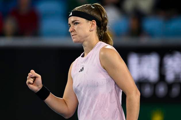 TENNIS AUSTRALIAN OPEN, Karolina Muchova of Czech Republic reacts during her match against Danielle Collins of the USA during the 2023 Australian Open tennis tournament at Melbourne Park in Melbourne, Wednesday, January 18, 2023. ( NO ARCHIVING, EDITORIAL USE ONLY, NO USE IN BOOKS WITHOUT CONSENT MELBOURNE VICTORIA AUSTRALIA  Copyright: xLUKASxCOCHx 20230118001753882859
