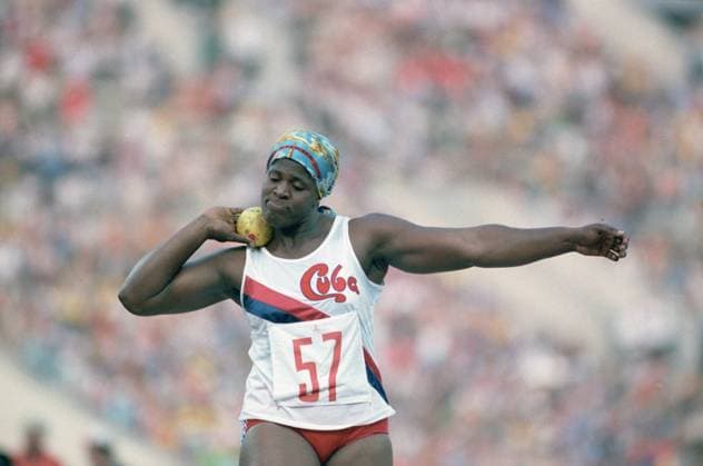 22nd Summer Olympic Games, Olympische Spiele, Olympia, OS in Moscow 8173491 24.07.1980 The 22nd Summer Olympic Games in Moscow. July 19 - August 3, 1980. Track and field. Big Sports Arena of the Vladimir Lenin Central Stadium (now Luzhniki Olympic Center). Cuban shot putter Maria Elena Sarria. Yuriy Somov Moscow Russia  Copyright: xYuriyxSomovx