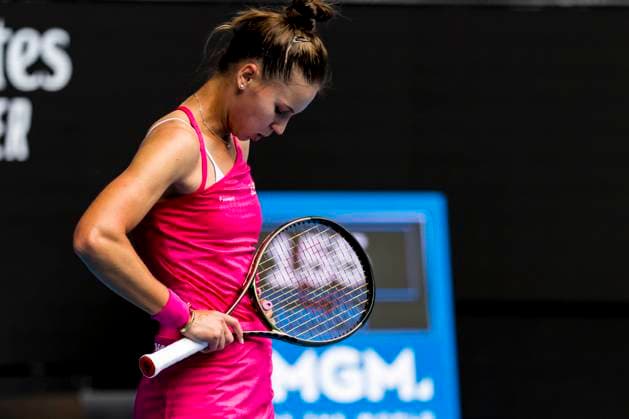 MELBOURNE, VIC - JANUARY 19: Veronika Kudermetova of Russia shows her frustration during Round 2 of the 2023 Australian Open on January 19 2023, at Melbourne Park in Melbourne, Australia. (Photo by Jason Heidrich Icon Sportswire) TENNIS: JAN 19 Australian Open Icon220119025
