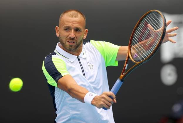 Mandatory Credit: Photo by Ella Ling Shutterstock (13716767ab) Dan Evans of GBR in action Australian Open, Day Four, Tennis, Melbourne Park, Melbourne, Australia - 19 Jan 2023 Australian Open, Day Four, Tennis, Melbourne Park, Melbourne, Australia - 19 Jan 2023 Copyright: xEllaxLing Shutterstockx 13716767ab