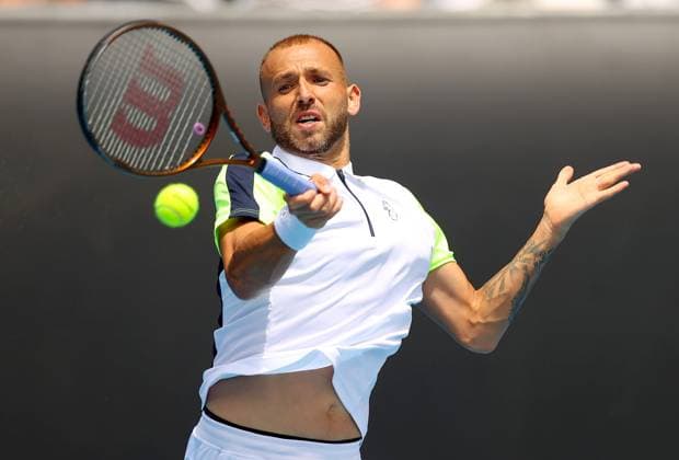 Mandatory Credit: Photo by Ella Ling Shutterstock (13716767t) Dan Evans of GBR in action Australian Open, Day Four, Tennis, Melbourne Park, Melbourne, Australia - 19 Jan 2023 Australian Open, Day Four, Tennis, Melbourne Park, Melbourne, Australia - 19 Jan 2023 Copyright: xEllaxLing Shutterstockx 13716767t