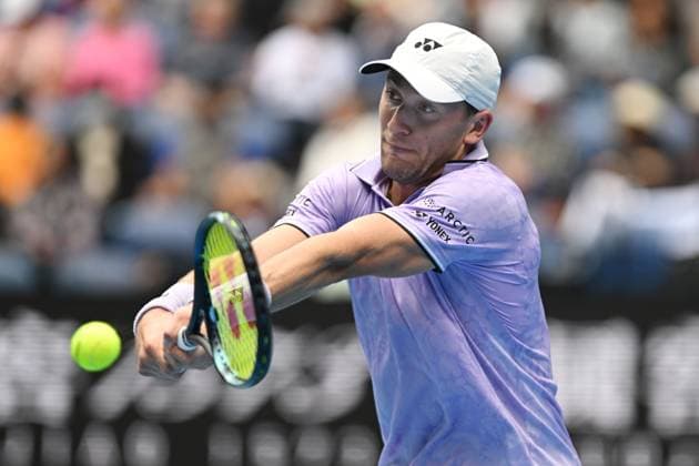 TENNIS AUSTRALIAN OPEN, Casper Ruud of Norway in action against Jenson Brooksby of the USA during the 2023 Australian Open tennis tournament at Melbourne Park in Melbourne, Thursday, January 19, 2023. ( NO ARCHIVING, EDITORIAL USE ONLY, NO USE IN BOOKS WITHOUT CONSENT MELBOURNE VICTORIA AUSTRALIA  Copyright: xLUKASxCOCHx 20230119001754137443