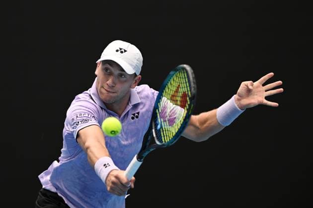 TENNIS AUSTRALIAN OPEN, Casper Ruud of Norway in action against Jenson Brooksby of the USA during the 2023 Australian Open tennis tournament at Melbourne Park in Melbourne, Thursday, January 19, 2023. ( NO ARCHIVING, EDITORIAL USE ONLY, NO USE IN BOOKS WITHOUT CONSENT MELBOURNE VICTORIA AUSTRALIA  Copyright: xLUKASxCOCHx 20230119001754137572