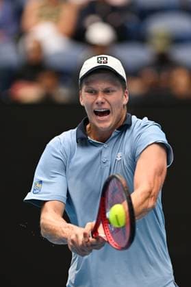 TENNIS AUSTRALIAN OPEN, Jenson Brooksby of the USA in action against Casper Ruud of Norway during the 2023 Australian Open tennis tournament at Melbourne Park in Melbourne, Thursday, January 19, 2023. ( NO ARCHIVING, EDITORIAL USE ONLY, NO USE IN BOOKS WITHOUT CONSENT MELBOURNE VICTORIA AUSTRALIA  Copyright: xLUKASxCOCHx 20230119001754139239