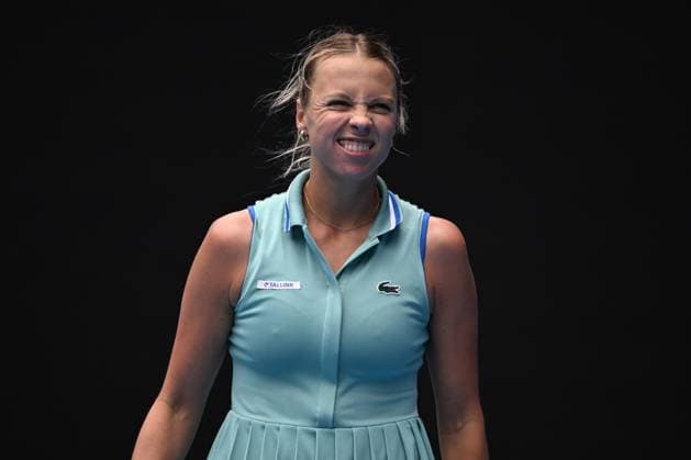 TENNIS AUSTRALIAN OPEN, Anett Kontaveit of Estonia reacts during her match against Magda Linette of Poland during the 2023 Australian Open tennis tournament at Melbourne Park in Melbourne, Thursday, January 19, 2023. ( NO ARCHIVING, EDITORIAL USE ONLY, NO USE IN BOOKS WITHOUT CONSENT MELBOURNE VICTORIA AUSTRALIA  Copyright: xJAMESxROSSx 20230119001754146388
