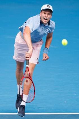 January 19, 2023: Jenson BROOKSBY of the USA in action against 2nd seed Casper RUUD of Norway in the Men s Singles match match on day 4 of the 2023 Australian Open on Rod Laver Arena, in Melbourne, Australia. Cal Media. USA - ZUMAc04_ 20230119_zaf_c04_030 Copyright: xSydneyxLowx