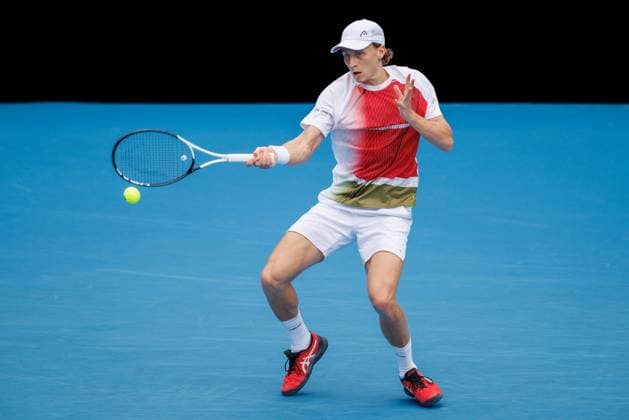 January 19, 2023: Emil RUUSUVUORI of Finland in action against 5th seed Andrey RUBLEV in the Men s Singles match match on day 4 of the 2023 Australian Open on Kia Arena, in Melbourne, Australia. Cal Media. USA - ZUMAc04_ 20230119_zaf_c04_046 Copyright: xSydneyxLowx