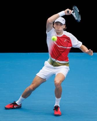 January 19, 2023: Emil RUUSUVUORI of Finland in action against 5th seed Andrey RUBLEV in the Men s Singles match match on day 4 of the 2023 Australian Open on Kia Arena, in Melbourne, Australia. Cal Media. USA - ZUMAc04_ 20230119_zaf_c04_050 Copyright: xSydneyxLowx