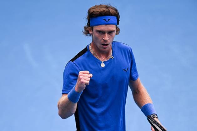 Mandatory Credit: Photo by James Gouley Shutterstock (13716770r) Andrey Rublev celebrates during his second round match Australian Open, Day Four, Tennis, Melbourne Park, Melbourne, Australia - 19 Jan 2023 Australian Open, Day Four, Tennis, Melbourne Park, Melbourne, Australia - 19 Jan 2023 Copyright: xJamesxGouley Shutterstockx 13716770r