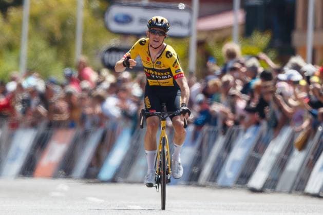 Sport Bilder des Tages CYCLING TOUR DOWN UNDER, Rohan Dennis of team Jumbo Visma celebrates victory during the Men s Stage 2, Brighton to Victor Harbor of the 2023 Santos Tour Down Under professional road bicycle race in Adelaide, Thursday, January 19, 2023. ( NO ARCHIVING, EDITORIAL USE ONLY, NO USE IN BOOKS WITHOUT CONSENT ADELAIDE SOUTH AUSTRALIA AUSTRALIA  Copyright: xMATTxTURNERx 20230119001754190206