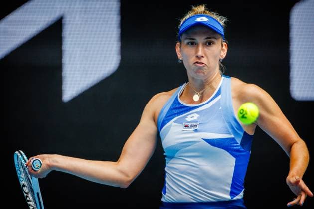 Elise Mertens WTA, Tennis Damen 32) pictured in action during a women s singles second round match between Belgian Mertens (WTA 27) and American Davies (WTA 84) at the Australian Open tennis Grand Slam, Thursday 19 January 2023 in Melbourne Park, Melbourne, Australia. PATRICKxHAMILTON  x58512075x