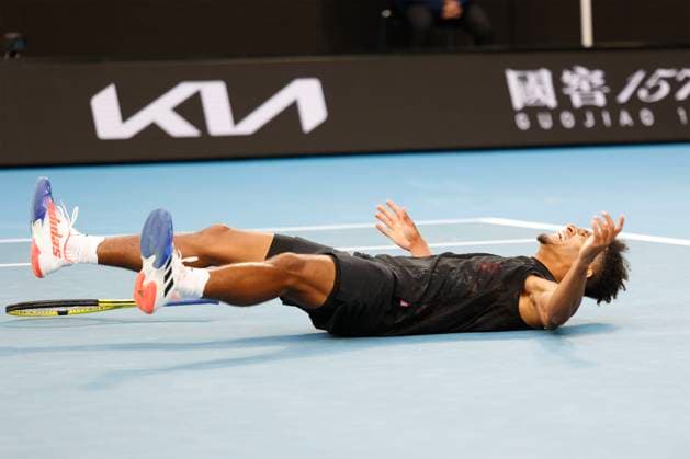 Michael Mmoh cheers after victory, jubilation, joy, emotion, Australian Open 2023, Melbourne Park, Melbourne, Victoria, Australia Copyright: xJuergenxHasenkopfx