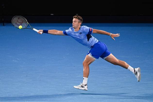 Mandatory Credit: Photo by James Gouley Shutterstock (13716770el) Enzo Couacaud in action during his second round match Australian Open, Day Four, Tennis, Melbourne Park, Melbourne, Australia - 19 Jan 2023 Australian Open, Day Four, Tennis, Melbourne Park, Melbourne, Australia - 19 Jan 2023 Copyright: xJamesxGouley Shutterstockx 13716770el